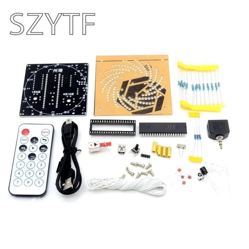 Colorful LED Tower Display Lamp Infrared Remote Control Electronic DIY Kits Music Spectrum Soldering Kits DIY Brain-training Toy